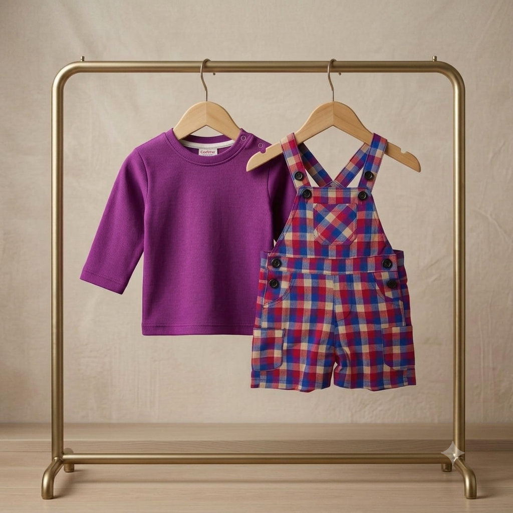 The Mason Plaid Overalls and Plum Crewneck Two-Piece Set
