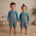 The Mason Plaid Overall Teal Long-Sleeve Two-Piece Set