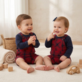 The Mason Plaid Overalls & Navy Crewneck Two-Piece Set