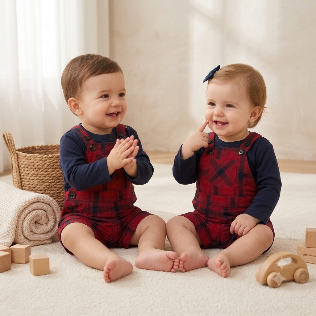 The Mason Plaid Overalls & Navy Crewneck Two-Piece Set