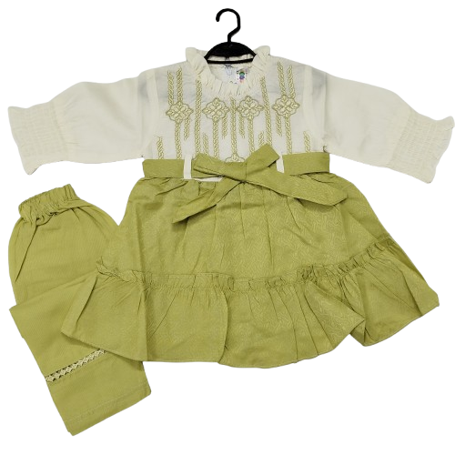Girls' Premium Soft Cotton Embroidered Frock & Trouser Set