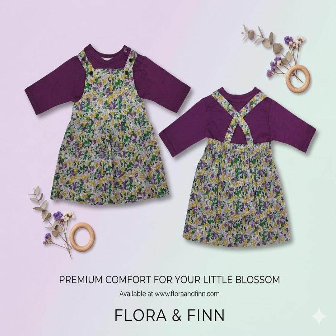 The Lily & Plum Ribbed Top and Floral Pinafore Two-Piece Set