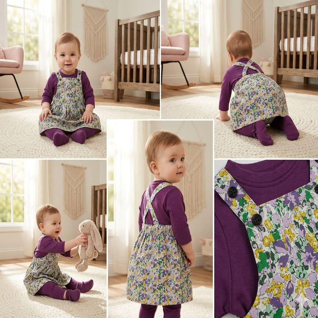 The Lily & Plum Ribbed Top and Floral Pinafore Two-Piece Set
