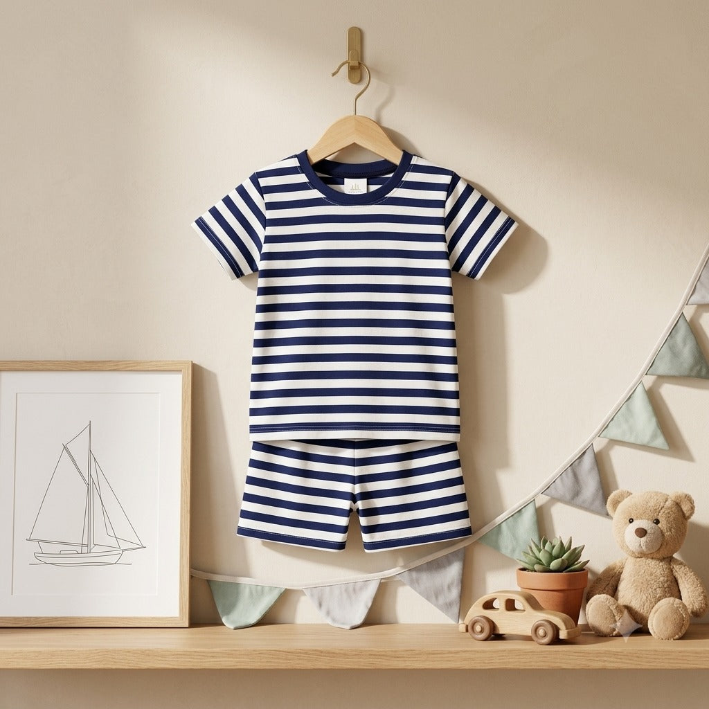 Kids' Nautical Stripe T-Shirt & Shorts Set – Navy & White