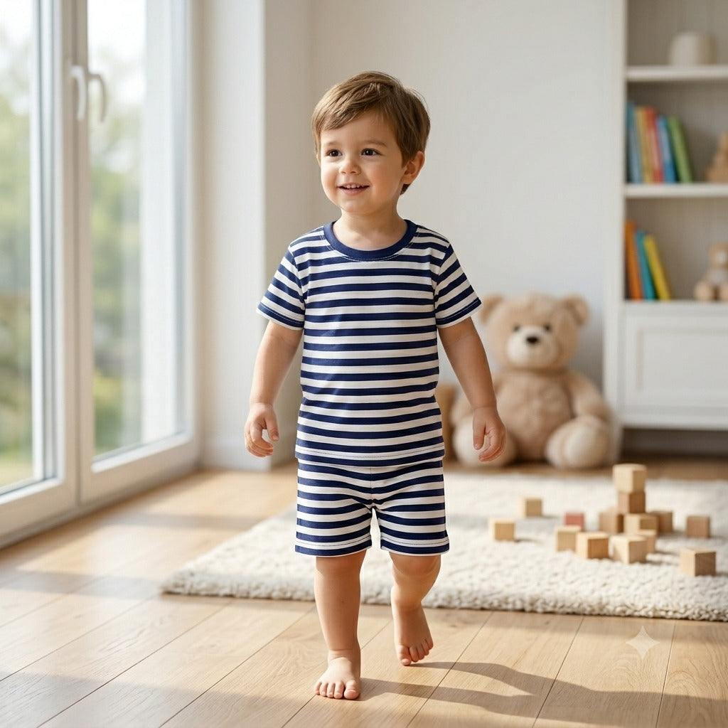 Kids' Nautical Stripe T-Shirt & Shorts Set – Navy & White