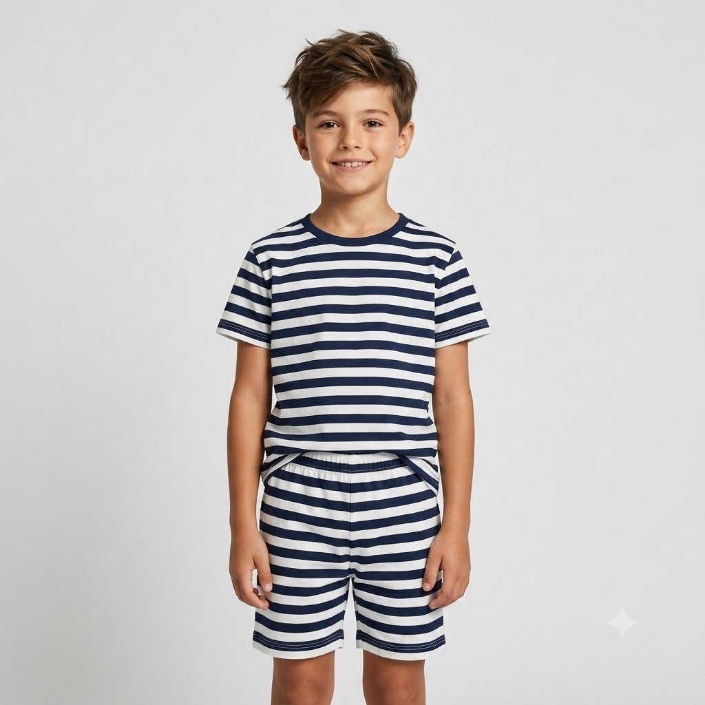 Kids' Nautical Stripe T-Shirt & Shorts Set – Navy & White