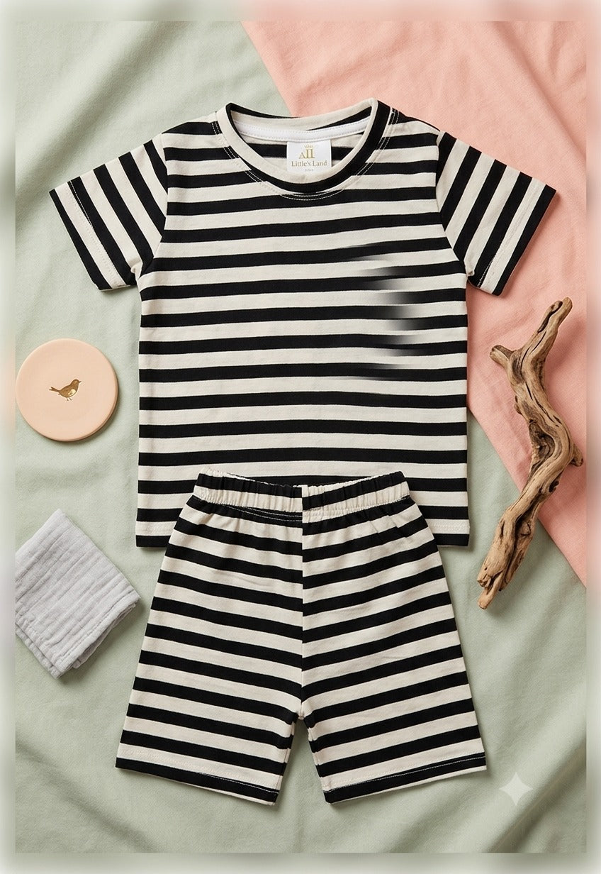 Kids' Nautical Stripe T-Shirt & Shorts Set – Black & White