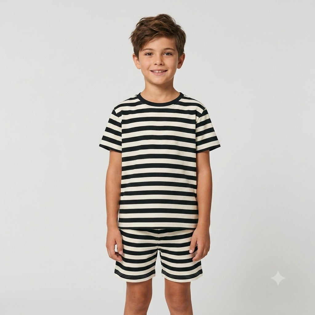 Kids' Nautical Stripe T-Shirt & Shorts Set – Black & White