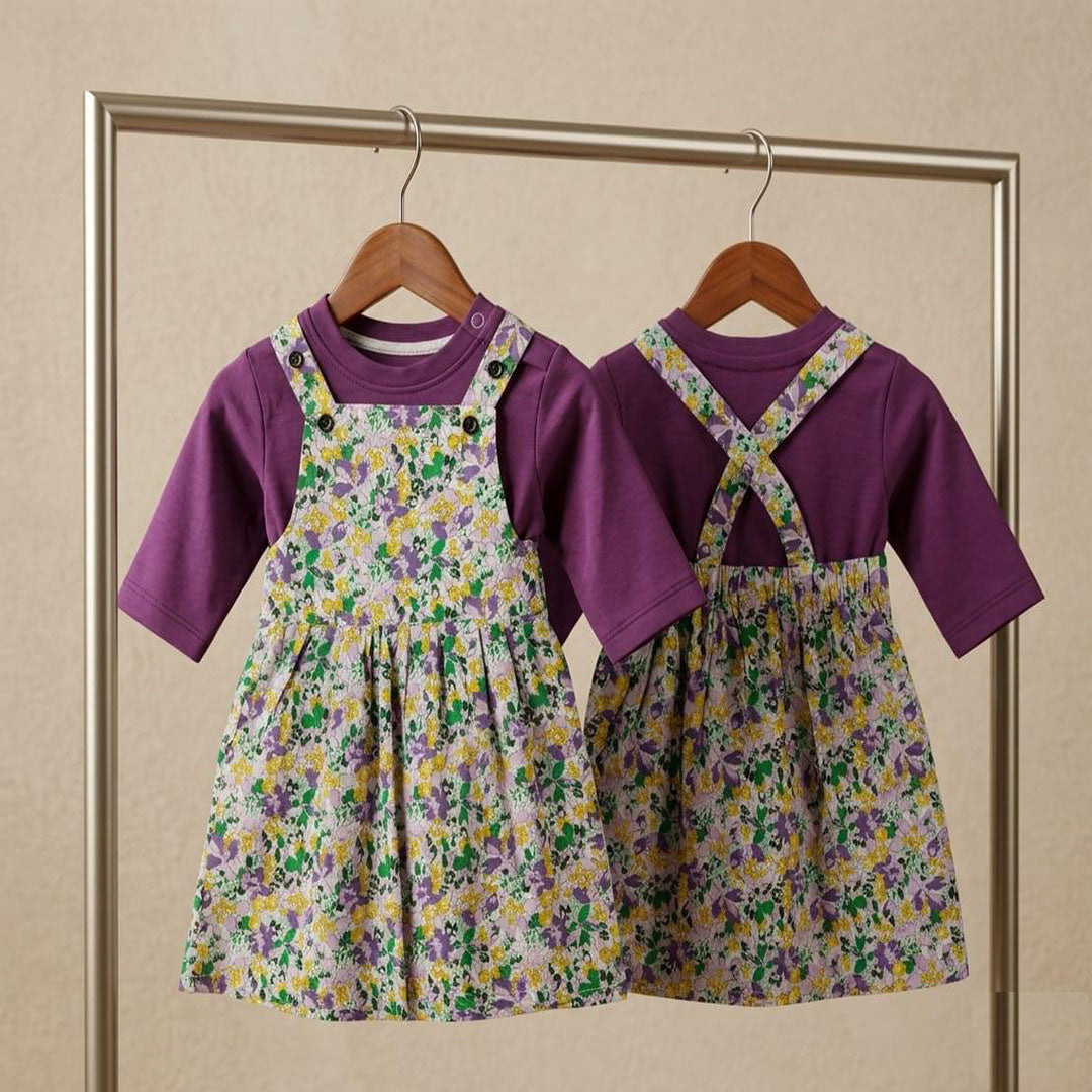 The Lily & Plum Ribbed Top and Floral Pinafore Two-Piece Set