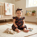 Girls' Radiant Botanical Flutter-Sleeve Tunic & Bloomers Set with Headband – Midnight Black