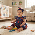 Radiant Botanical Flutter-Sleeve Tunic & Bloomers Set with Headband – Navy Blue