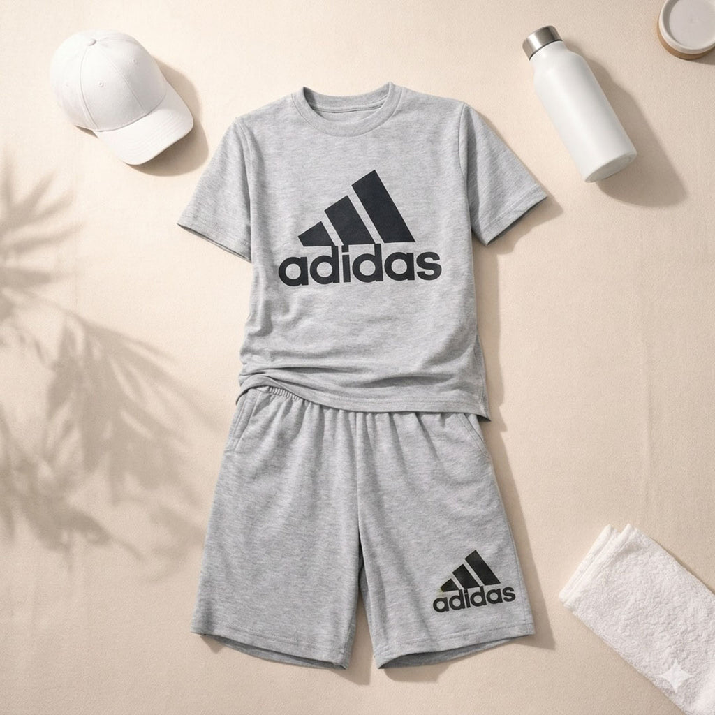 Kids' Adidas Essentials Heather Grey Tee and Shorts Set