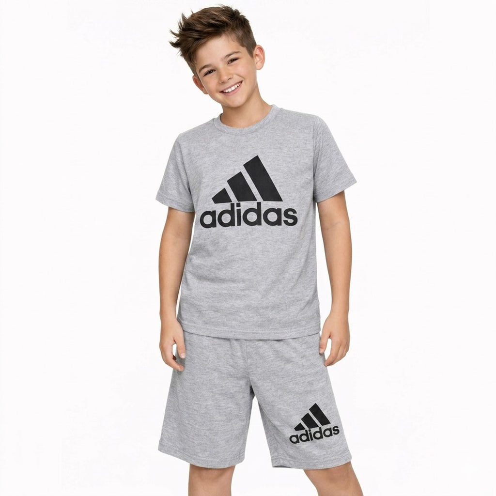 Kids' Adidas Essentials Heather Grey Tee and Shorts Set