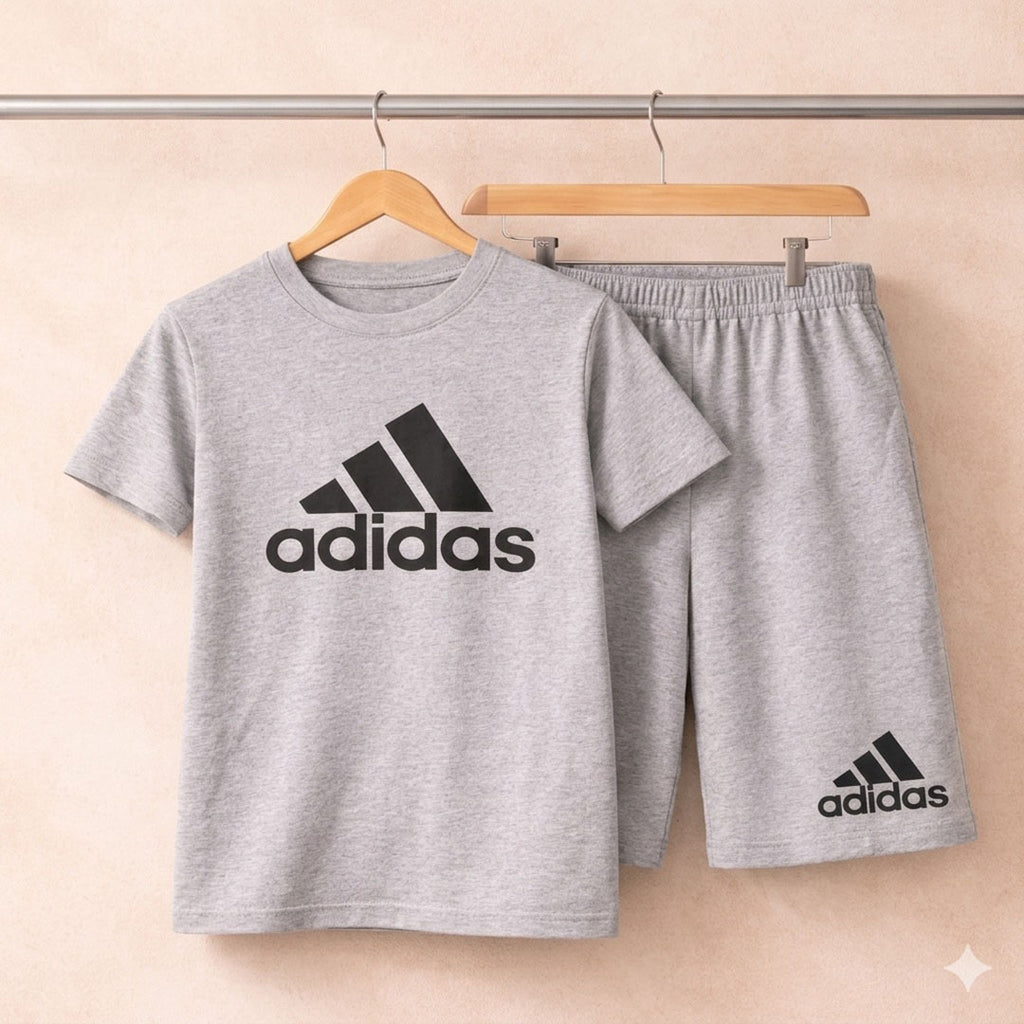 Kids' Adidas Essentials Heather Grey Tee and Shorts Set
