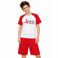 Kids' "One Life Many Goals" Raglan Tee and Shorts Set | Vibrant Red & White