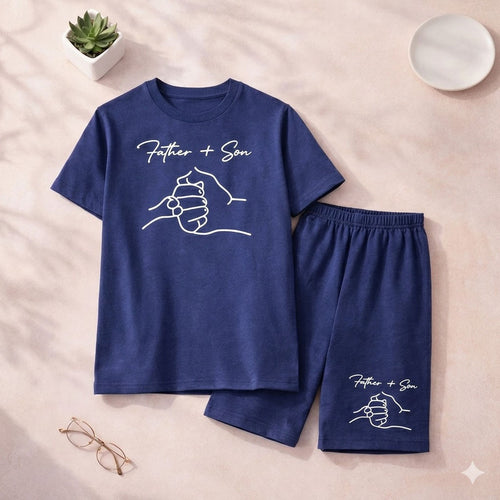 Kids' "Father + Son" Matching Tee and Shorts Set | Navy Blue Loungewear