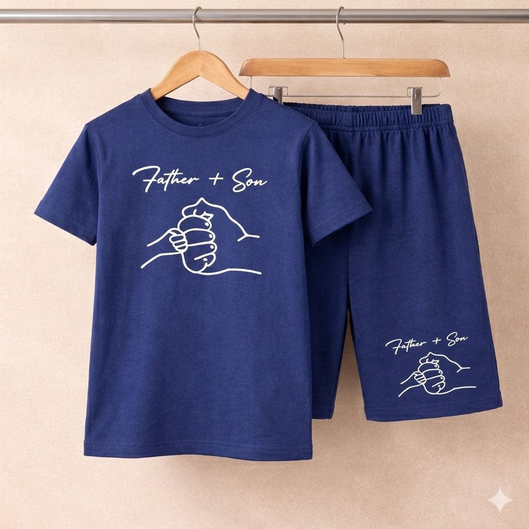 Kids' "Father + Son" Matching Tee and Shorts Set | Navy Blue Loungewear